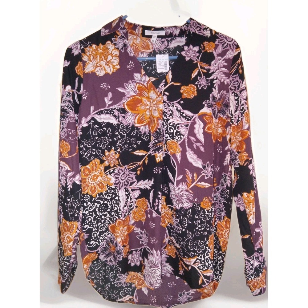 NEW Maurices Button Down Blouse Womens XS Purple Floral Whimsigoth Career Office